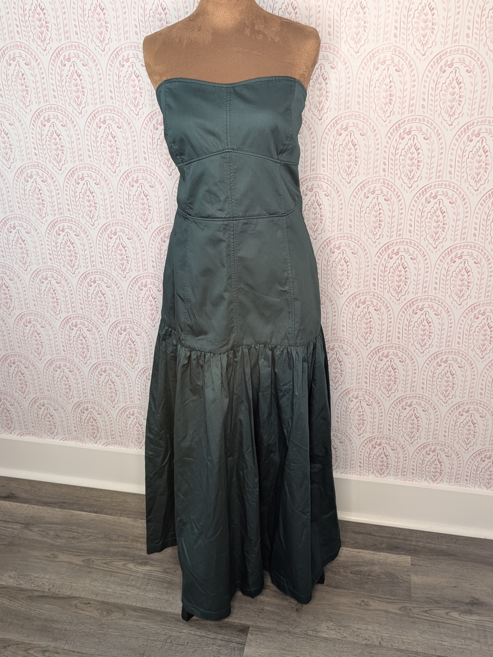 Zara Strapless Maxi Dress in Deep Green XL